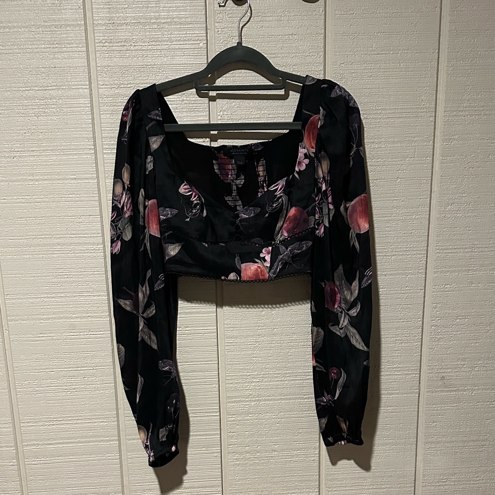 AllSaints Black Floral Crop Top